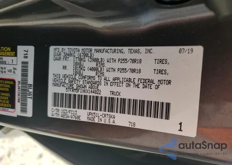 2019 Toyota Tundra Double Cab Sr из США, поврежденный, VIN 5TFRM5F1XKX144822